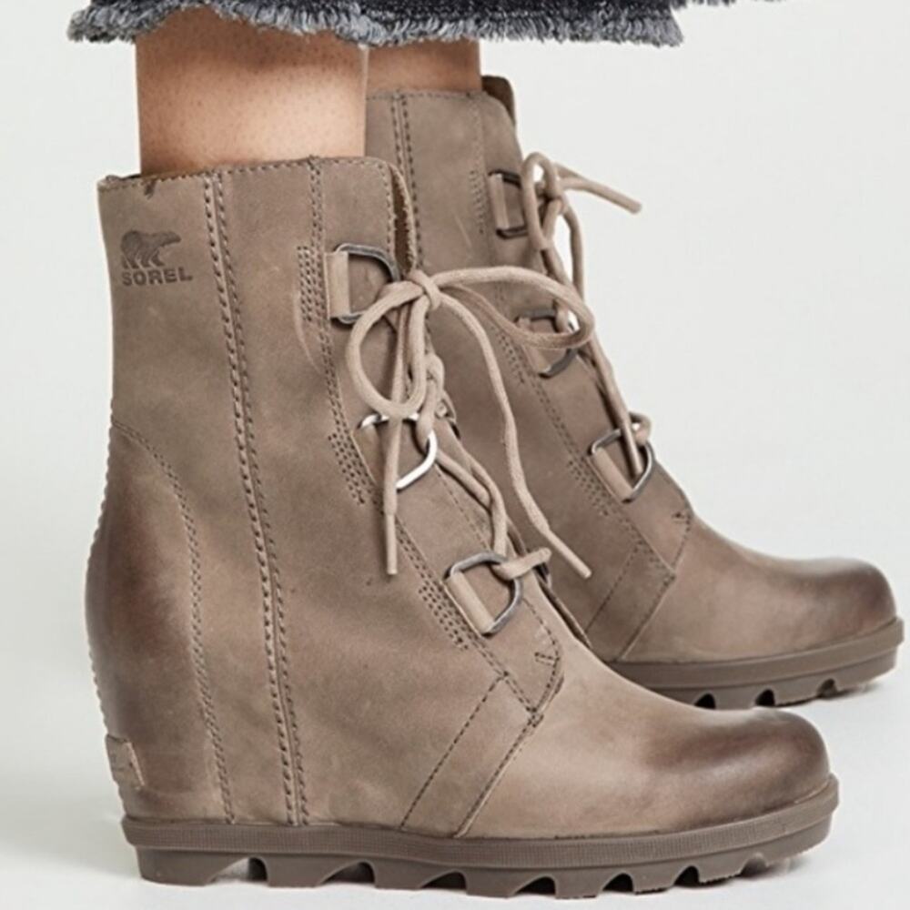 Sorel Joan Of Arc Wedge II Waterproof leather uppers Boots in Ash Brown 11 NEW